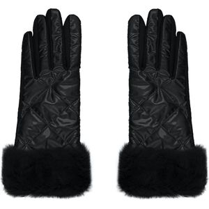 Handschoenen met nep bont - Zwart - Geruit patroon - Damesdingetjes