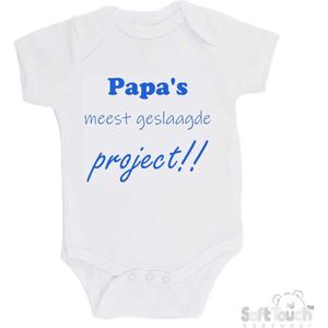 Soft Touch Romper ""Papa's meest geslaagde project"" Jongens Katoen Wit/blauw Maat 62/68