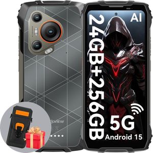 Blackview BL7000 - AI Robuuste Smartphone - 5G - 24GB RAM - 256GB ROM - Met Leren Hoesje - 6.78 inch 120Hz - Robuuste Telefoon - IP68 Waterdicht - Nachtzicht - Android 15 - NFC - GPS - Zwart