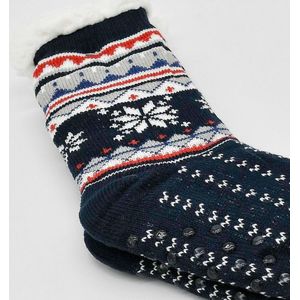 Merino Wollen sokken - Donkerblauw met Sneeuwvlok - maat 35/38 - Huissokken - Antislip sokken - Warme sokken – Winter sokken