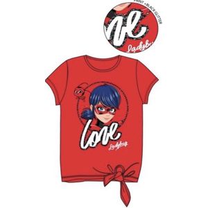 Miraculous Ladybug T-shirt - LOVE met knoop - rood - maat 104 (4 jaar)