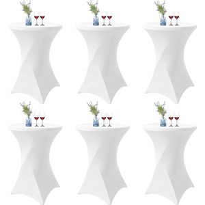 Set van 6 witte stretch bartafelhoezen voor bistrotafel, diameter 80-85 cm, spandex stretchtafelkleed, versteviging in het voetgedeelte voor bruiloft, verjaardagsfeest, banket, hoge tafels en bistrotafels (80 x 110 cm, wit)
