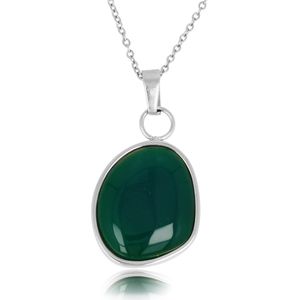 My Bendel - Zilveren ketting in combinatie met grote ronde Green Agate hanger - Opvallende combinatie van zilveren schakelketting en grote ronde Green Agate edelsteen - Met luxe cadeauverpakking