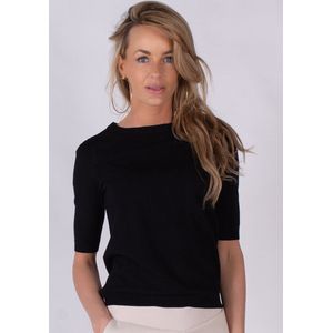 Dames trui zwart viscose ronde hals met pofmouw - PHUKET.