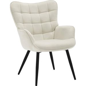 BukkitBow - Luxe Relaxstoel - Moderne Wing Fauteuil - met Stevige Metalen Poten - Met Zachte Ribfluwelen Bekleding - 46CM Zithoogte - Crème / Wit