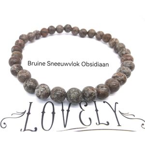 Armband – Edelsteen - Bruine Sneeuwvlok obsidiaan– 6mm Kralen - 18 cm - bevordert innerlijke rust en vrede steen.