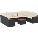 vidaXL - 10-delige - Loungeset - met - kussens - poly - rattan - zwart