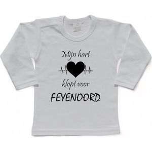 Rotterdam Kinder t-shirt Lange Mouw | Feyenoord ""Mijn hart klopt voor FEYENOORD"" | Verjaardagkado | verjaardag kado | grappig | jarig | Rotterdam | Feyenoord | cadeau | Cadeau | Wit/zwart | Maat 74