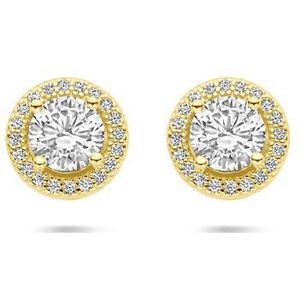 Zilver - Oorknoppen - Geel - Zirkonia Halo - 9 mm - 1 Micron