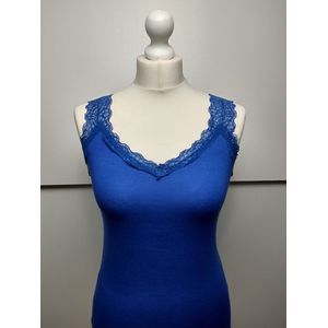 Dames singlet stretch tank top Odette met kanten bandjes koningsblauw royal blue M/L
