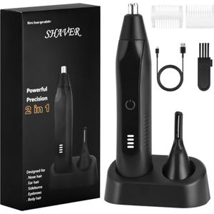 Oplaadbare Neushaartrimmer - 2-in-1 Professionele Wenkbrauw- en Gezichtshaartrimmer, IPX7 Waterdicht en Pijnloos