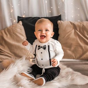 Your Wishes Suspenders Shirt - T-shirt - Longsleeve - Wit - Jongens - Maat: 98/104