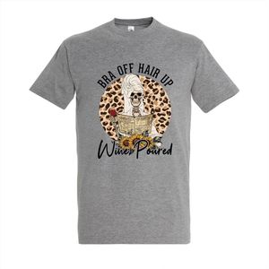 T-shirt Bra off hair up wine poured - Grey Melange T-shirt - Maat S - T-shirt met print - T-shirt dames