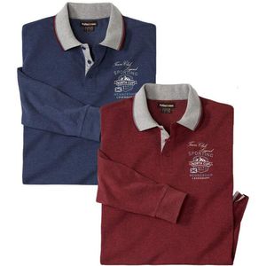 ATLAS FOR MEN - 2-delig poloshirt met lange mouwen - verkrijgbaar in grote maten, rode wijn, donkerblauw, 5XL
