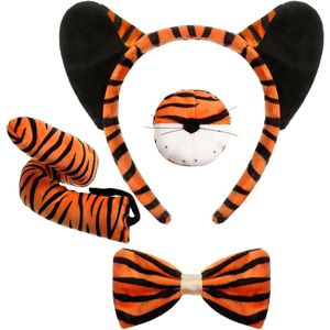 4-delige tijger kostuum set voor kinderen - oren, hoofdband, staart, neus - dieren kostuum voor Halloween en cosplay party