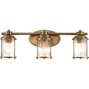 Kichler LED Badkamerarmatuur Ashland Bay | 3X E27 Max 60W | IP44 | Natural Brass