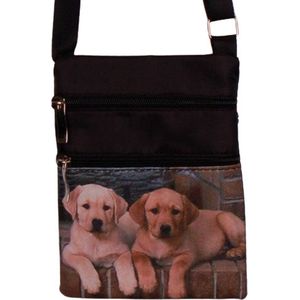 Schoudertasje - Honden Jonge Golden Retreivers - Zwart - Verstelbaar - 19x14,5cm