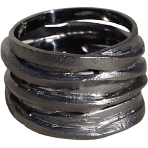 Schitterende Zilveren Zwart Gerhodineerde Brede Gewikkelde Ring 19.00 mm. (maat 60) model 11 Carmen