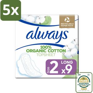 5 x Always - Maandverband - Long - Cotton Protection - Met Vleugels - 9 Maandverband - Grootverpakking - Maandverband - Katoen - Bescherming - Menstruatie - Vleugels