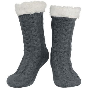 Budino® Huissokken - Verwarmde sokken - Antislip Sokken - Warme Sokken - Dikke Sokken - Anti Slip - Fluffy Sokken - Dames en Heren - Grijs