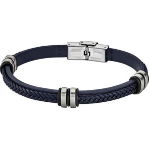 Lotus style LS1829-2/5 - armband -  zilverkleurig staal - blauw leer - 21cm