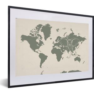 Fotolijst incl. Poster - Wereldkaart - Dieren - Olifant - 60x40 cm - Posterlijst