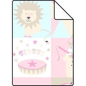 Proefstaal ESTAhome behang circus figuren licht roze, lichtblauw en beige - 26,5 x 21 cm - 138711-S