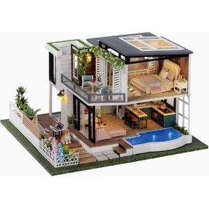 Premium Miniatuur XXL bouwpakket - Bouwpakket - Voor Volwassenen (14+) - Modelbouwpakket - DIY - Poppenhuis – incl. Led Licht, Muziek en bescherming - Modern Green Garden