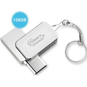 MrGoods USB Stick 128GB - USB-C & USB-A - USB 3.0 - Tot 100MB/s (800 Mbps) - Aluminium - Snapstick - Mobiele Opslag - A-grade Chip - Plug & Play - Voor Alle Smartphones, Tablets & Laptops