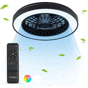 ONEIRO® 3D Multi LED Plafondlamp PRO Zwart met Ventilator - Winter en zomerstand met Full Room Circulatie - luxe- Incl. afstandsbediening