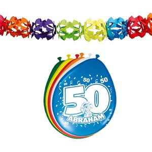 Folat Party 50e jaar/Abraham verjaardag feestartikelen versiering - 16x ballonnen/2x slingers van 6 meter