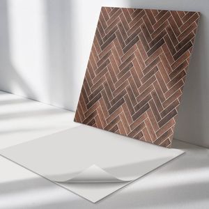 Wallfluent Vinyl Wandpaneel - Houten visgraatpatroon PVC Muurpaneel - 50 cm x 50 cm - Bruin PVC wandpaneel - 4 stuks - Vierkant Wandbekleding Vinyl - Texturen Wandpaneel - Zelfklevende Wandbekleding - Wandpaneel Keuken en Badkamer