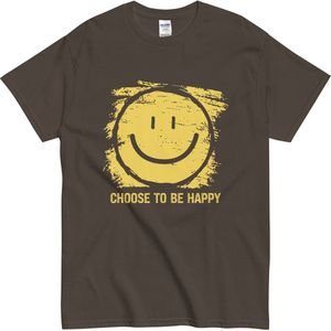 Smiley T Shirt Dames Heren - Positieve Quote: Choose to be Happy - Bruin - L