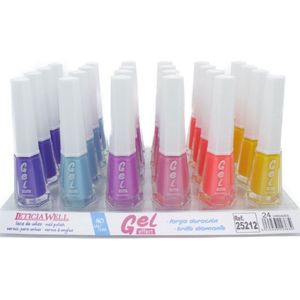 Leticia Well - Set met 6 Flesjes Nagellak - Gel Effect - Lavendel Blauw - Licht Blauw - Warm Roze - Roze - Oranje - Geel - Inhoud per flesje 10 ml.