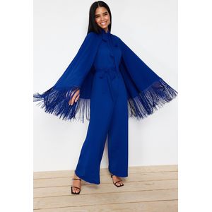 Trendyol Marineblauwe Kwast Cape-Jumpsuit Avondjurkset Tctaw24Db00007