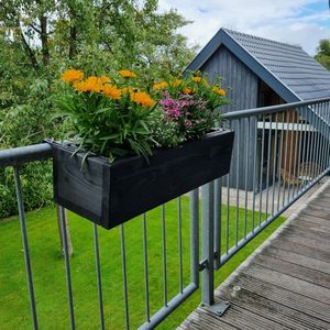 GoudmetHout Plantenbak Balkonreling - 45 cm - Reling Breed - Hout - Black wash - Bloembak Balkon