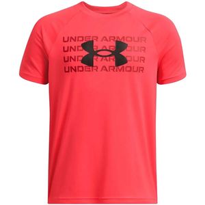 Under Armour - Tech Wordmark Logo - T-shirt - Rood - Korte Mouwen - 7 Years