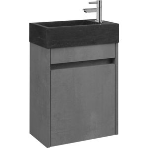 Saqu Florence Toiletmeubel - 40x22x60 cm - Voorgemonteerd - in Grijs met Fontein Rechts - Fonteinmeubel - WC Kastje - WC Meubel