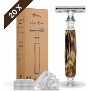 Bamboozy Bamboe Safety Razor + 20 scheermesjes - Bamboe - Houten Handvat - Vlindersluiting - Double Edge - Single Blade - Zero Waste - Scheren