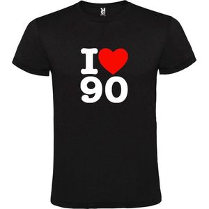 Zwart T shirt met  I love (hartje) the 90's (nineties)  print Wit en Rood size XXXXL