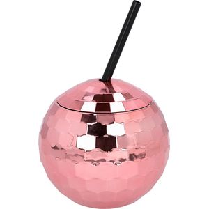 Boland - Discobal drinkbeker met rietje rosé goud Rose Goud - Glitter & Glamour - Oud en Nieuw - Verjaardag - Disco themafeest - 80s