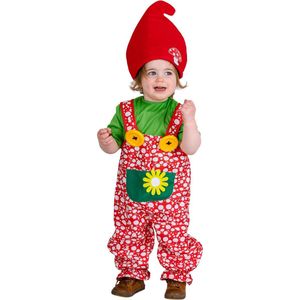 Funny Fashion - Dwerg & Kabouter Kostuum - Paddenstoel Kabouter Spillebeen Kind Kostuum - Rood, Groen - Maat 92 - Carnavalskleding - Verkleedkleding