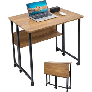 Goodivery ® Bureau met Wielen en Plank, Opvouwbare Tafel van MDF en Stalen Frame, 80 x 58 x 75 cm