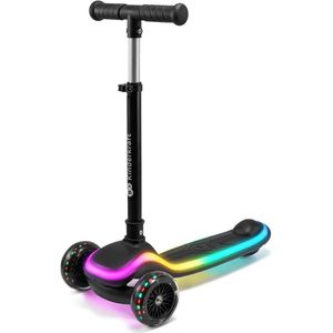 Kinderkraft RAKET - 3-Wiel kinderstep vanaf 2 jaar tot 50 kg - Wielen met RGB LED's - Opvouwbaar in 2 seconden - Verstelbaar stuur - Zwart