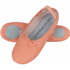 Leren balletschoen – Maat 36 – roze buffelleer – Witte suède binnenzool – Gespleten suède zool - dansschoenen - meisjes dansschoen - ballerina