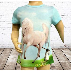 Meisjes t shirt wit paard blauw -s&C-86/92-t-shirts meisjes