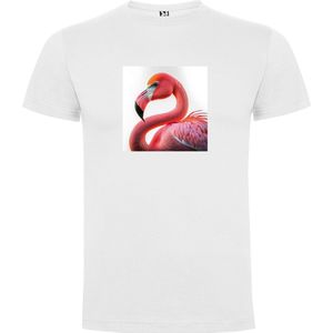 Wit T-Shirt met “ Kleurrijke Flamingo “ Print Full Color Maat XL