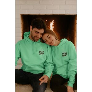 Hoodie “Stay Cozy” – Mintgroen – Unisex Trui met Subtiele Opdruk – Comfort & Style L