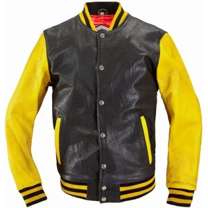HolyFreedom Varsity College Zwart Geel Leather Jacket - Maat S - Jas