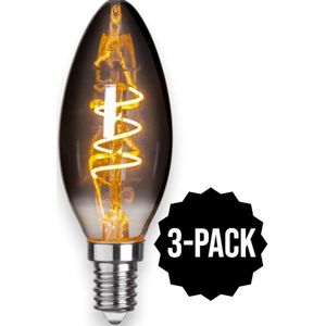 3-Pack | Kaarslamp - E14 - 3W - Super Warm Wit <2200K - Filament - Rookglas